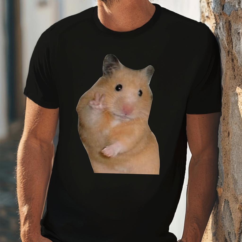Graphic Meme Mouse Short Sleeve Comfy Stretchy Crew Neck Patterned Polyester Tee for Casual Daily Style - Machine Washable
