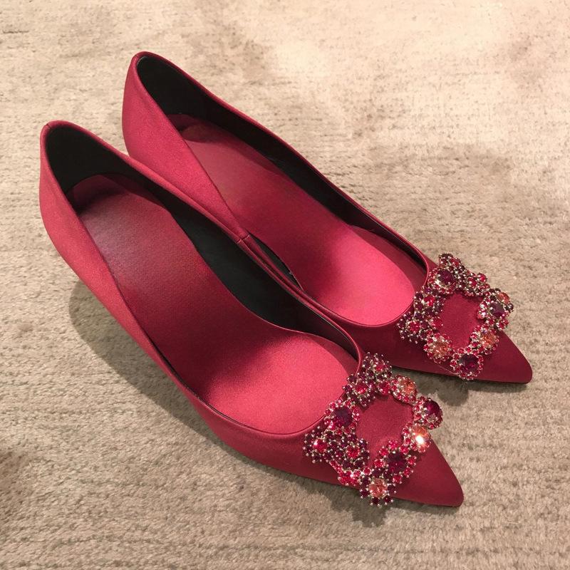 Grape Mother New 2025 Single Shoes Spring Women's French Banquet High Heels Women's Thin Heels High-end Red Wedding Shoes