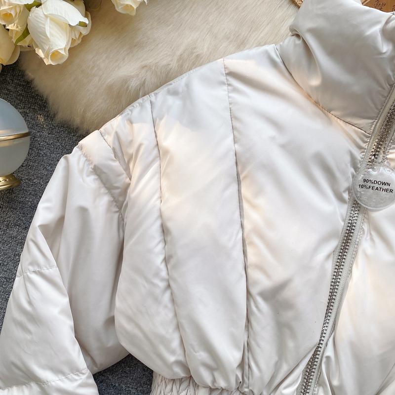 Korean Style Slim Cropped Jacket Gray Patchwork Turtleneck Padded Coat Women 2024 Autmun Winter Zipper Clothing Warm INKEO 3O349