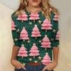 Женская модная повседневная футболка с рукавом три четверти и рождественским принтом, с круглым вырезом