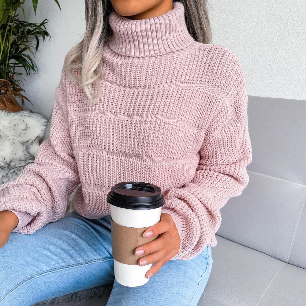 Women Autumn Winter Causal Turtleneck Long Sleeve Cutout Bottom Knit Sweater S-L