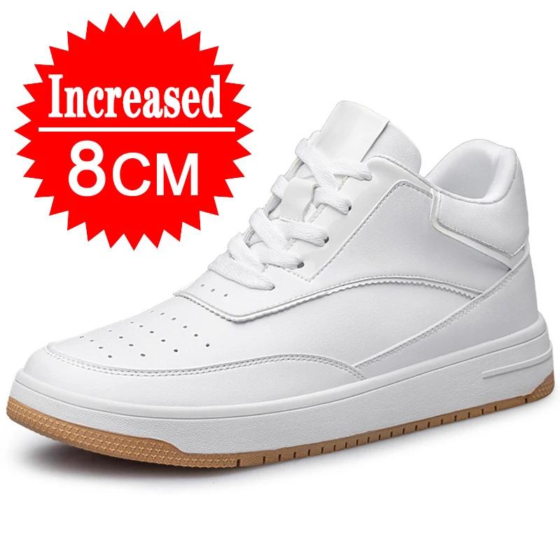 Men Genuine Leather Casual Shoes Men Sneakers Man White Shoes Comfortable Platform Male Footwear Height Increase 6/8/10CM Insole