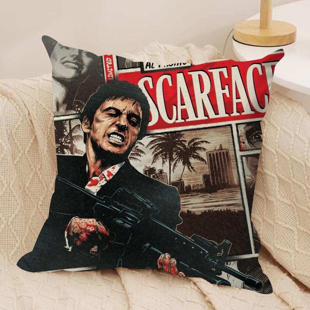 SScarface Movie Cushion Cover Silky Short Plush DoubleSided Printed Pillow Case for Sofa All Seasons Home Decor Gift