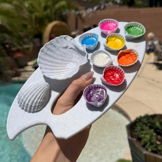 jijijing Ceramic Seashell Paint Palette, Portable Art Tray for Watercolor Acrylic, Creative Ocean Design Color Mixing Board Artist