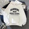 Fashion Hoodies HAWKINS 1993 Middle School Letters Printed Sweatshirts Women Casual Hip Hop Streetwear Tops Hoodie Pullover Top