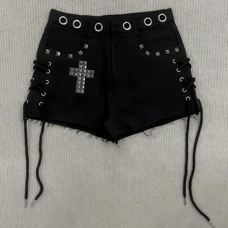 Y2K Summer Women's High Street Gothic Cross Hot Stamped Design Shorts