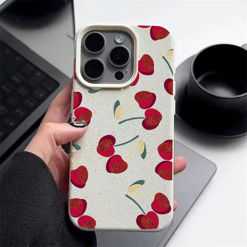 Красный вишневый принт матовый мягкий чехол для iPhone 16 Pro Max 15 14 Pro 13 12 11 ударопрочный TPU кожа текстура тонкий чехол для телефона