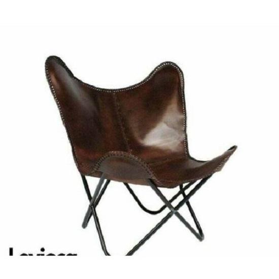 Rustic Vintage Handcrafted Brown Genuine Leather Relax Arm Butterfly Chair