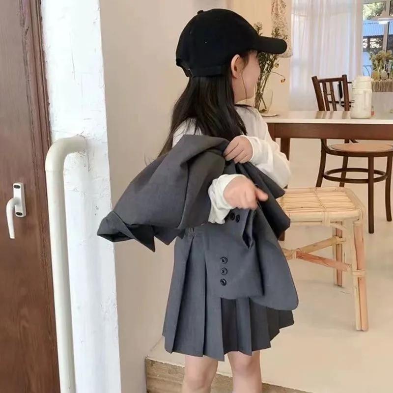 Комплект костюма в студенческом стиле для девочек на весну/осень Однотонный блейзер + юбка Набор из двух предметов