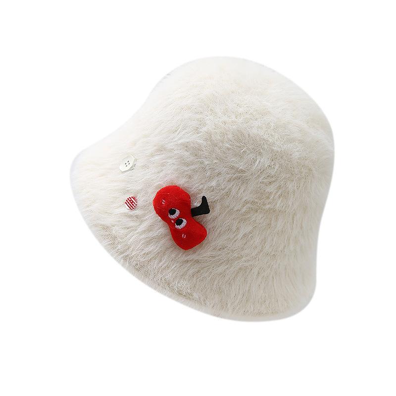 Cute cartoon plush bucket hat women's winter warm washbasin hat new imitation rabbit fur bucket hat