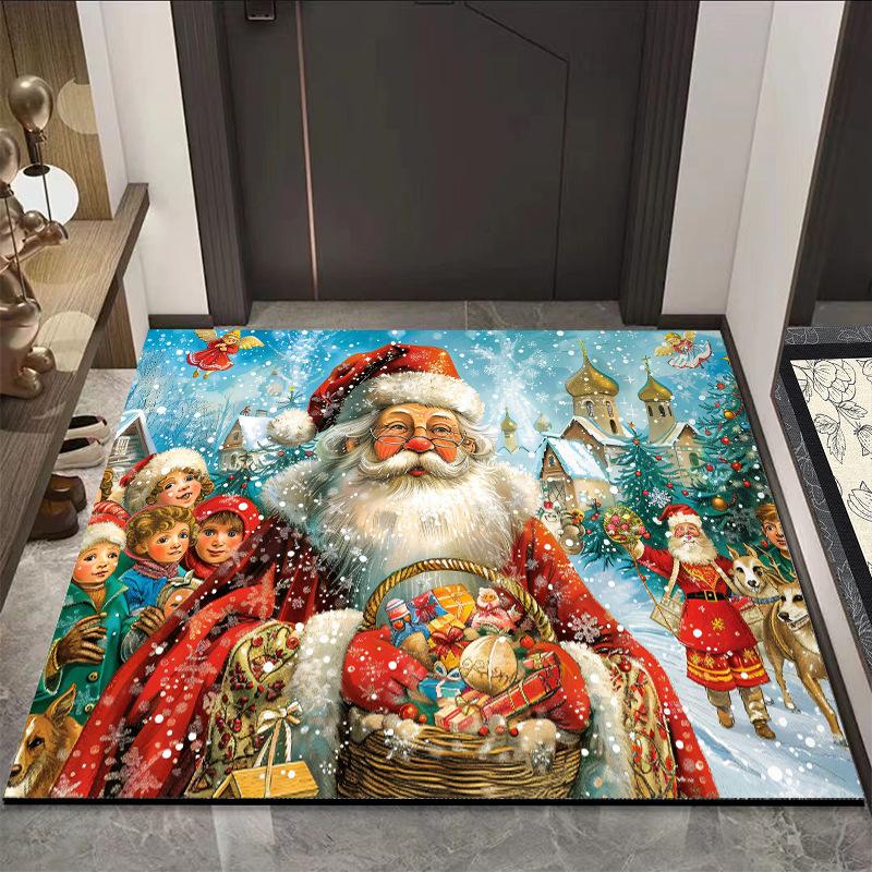 Entry Doorway Mat Advanced Sense Cartoon Santa Claus Entry Door Cushion Non-slip Home Moisture-wicking Quick Drying Mat