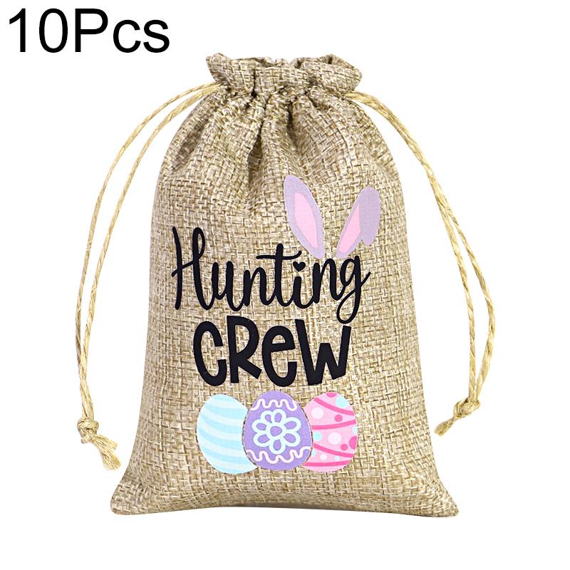10Pcs Drawstring Pouches Cute Easter Thickened Rabbit Candy Bag Reusable Bunny Gift Bags Burlap Party Favor Supplies