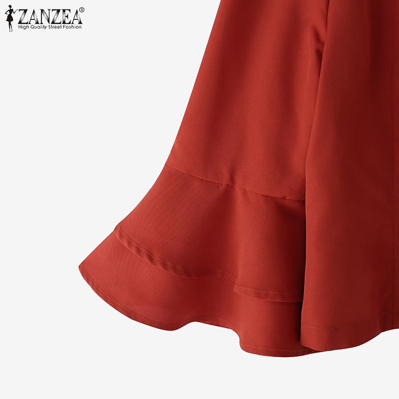 ZANZEA Женская повседневная блузка с V-образным вырезом, расклешенными рукавами 3/4, свободного кроя, однотонная