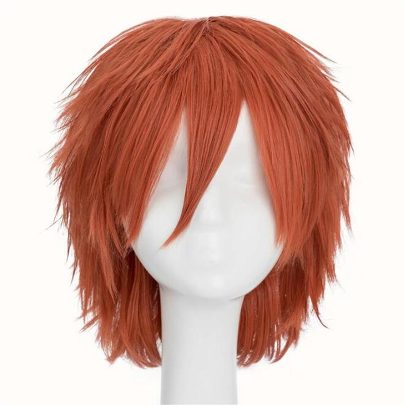 30cm Short Straight Cosplay Wig Anime Tilt Up Compatible Universal Omnipotent Heat Resistant Synthetic Hair Wigs + Wig Cap