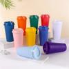 475ml 16OZ Color Reusable Plastic Straw Cup Large Capacity Leakproof Travel Tumbler for Coffee Smoothie Home Birthday Party