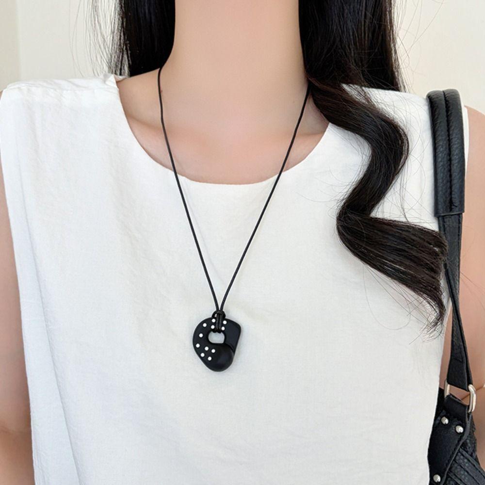 Polka Dot Charm Long Sweater Chain Heart Pendant Drop Heart Necklace Daily Wear