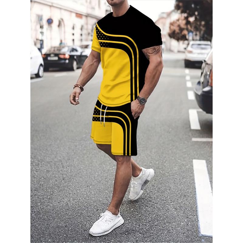 Summer Men's Fashion Street T-shirt and Shorts 3D Set Short Sleeve Men's Print Top Sports