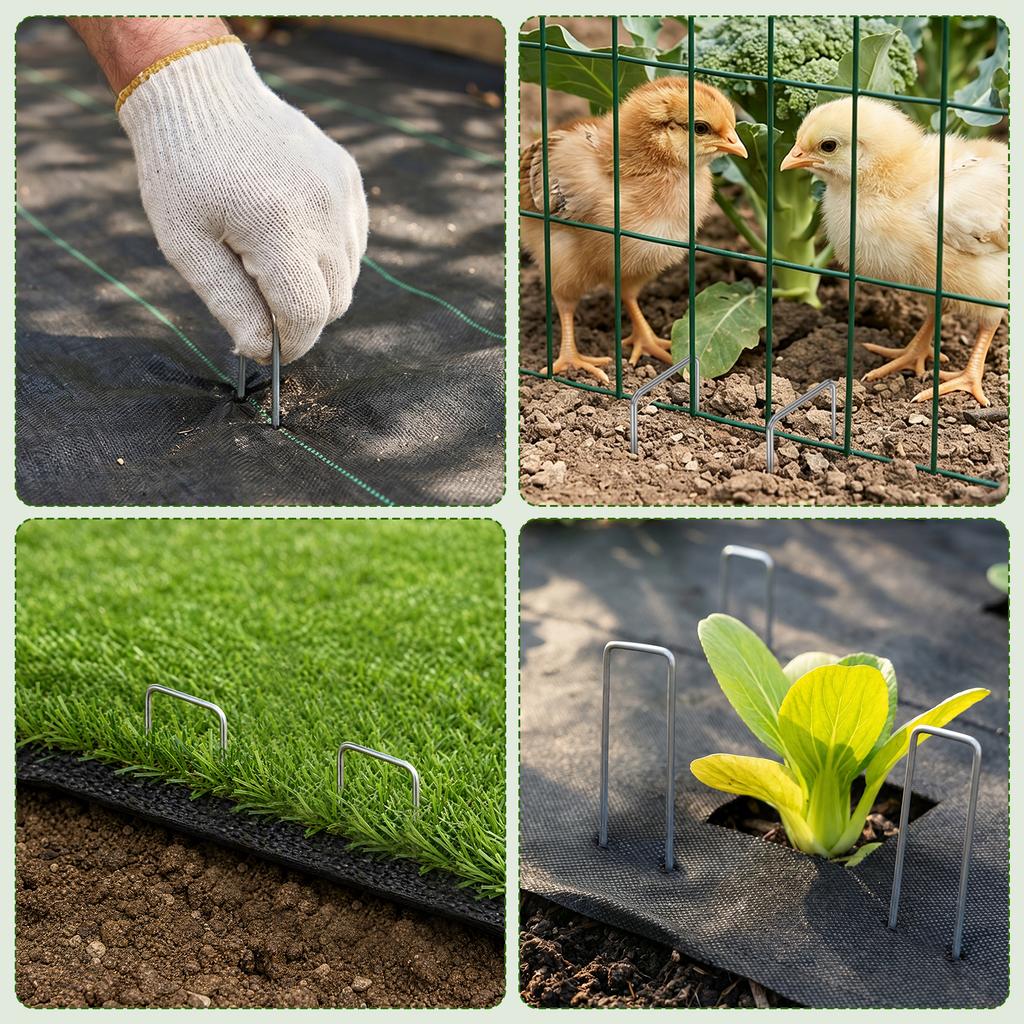 100Pcs U-shaped Ground Pegs 6 Inch Garden Securing Stake Galvanized Landscape Fabric Staple Fabric Netting Garden Lawn Accessory