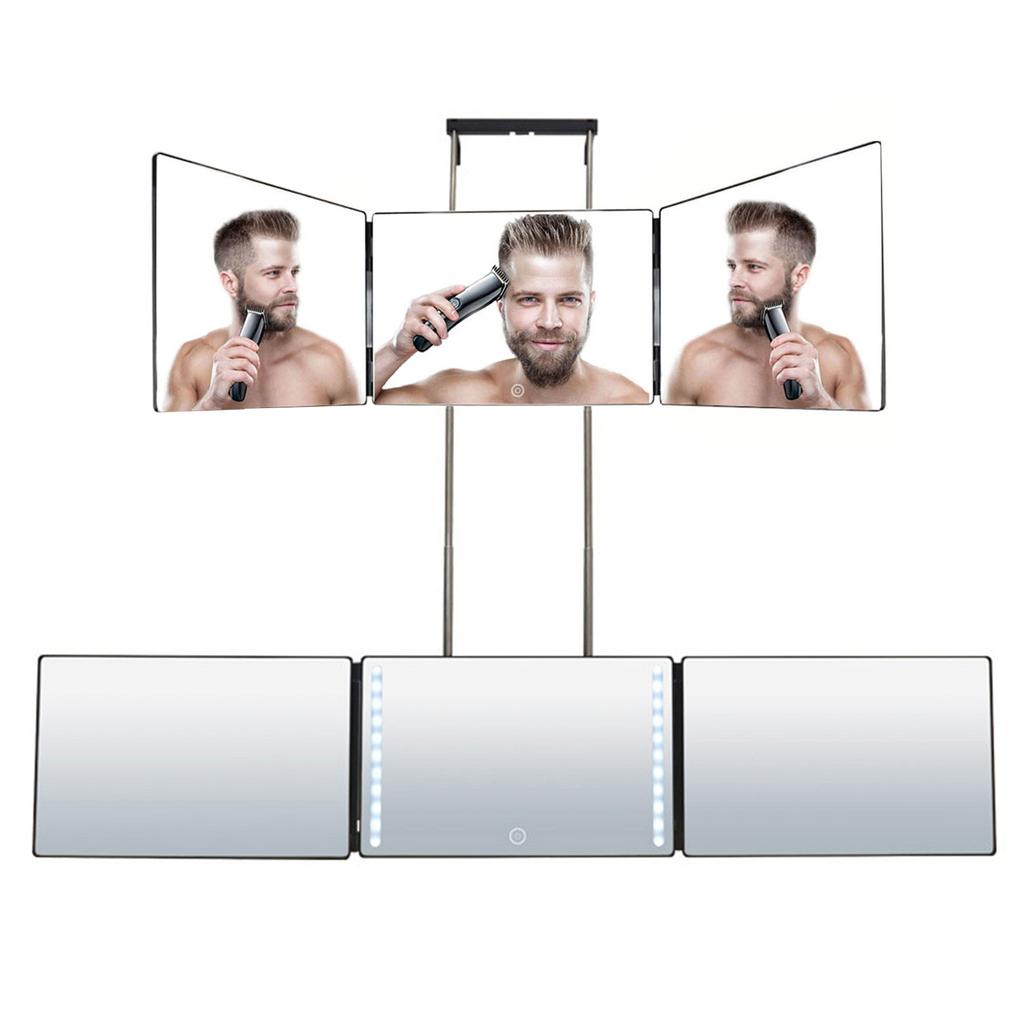Трехстороннее зеркало для макияжа Зеркало для косметики с поворотом на 360 градусов со светодиодной подсветкой Зеркала для причесок Трехстворчатое зеркало для инструментов для стрижки волос