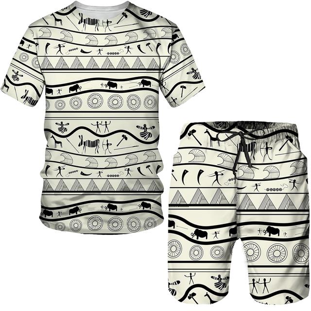 Винтажный узор с 3D принтом для мужчин, летние футболки с короткими рукавами + шорты, комплект из 2 предметов, наряд для пары, стильный хипстерский уличный костюм
