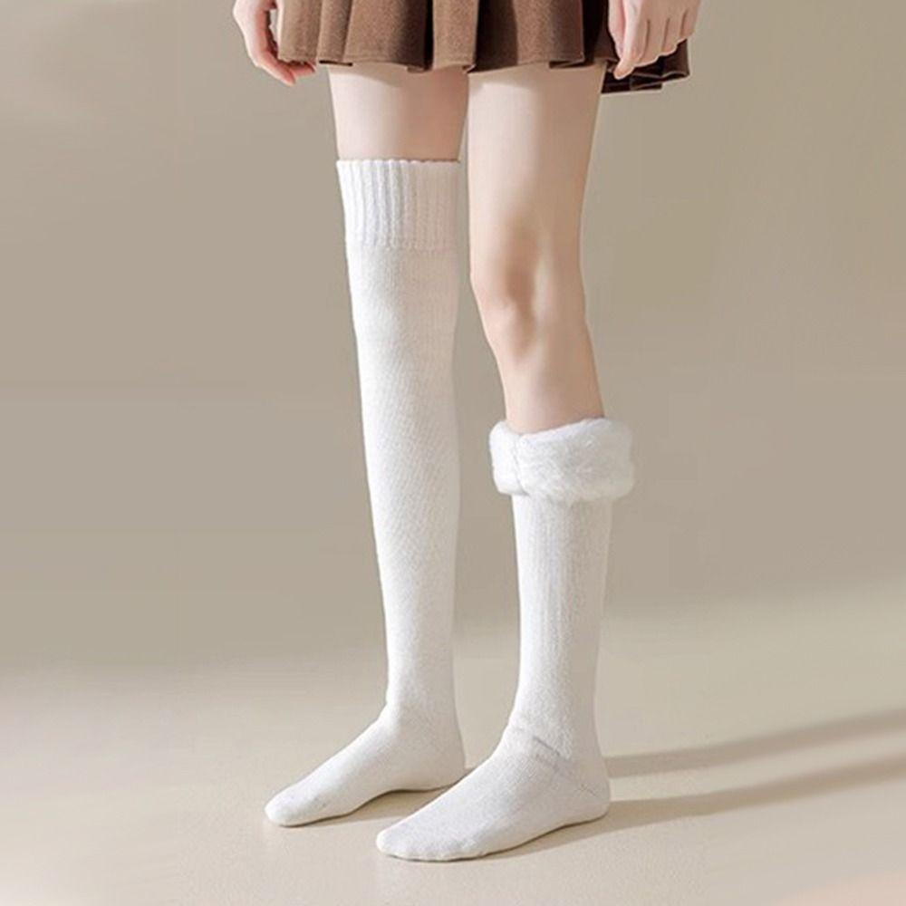 1 Pair Solid Color Women's Socks Thicken Over-Knee Socks Warm Thick Stockings Autumn and Winter