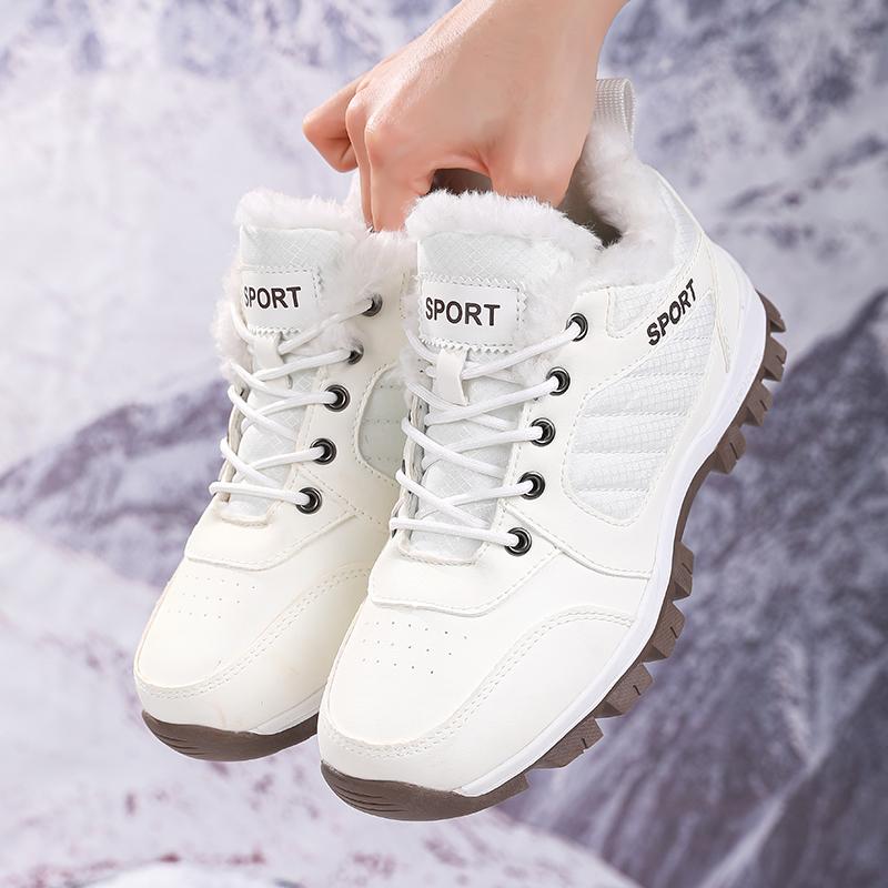 TUINANLE Couple Outdoor Hiking Shoes Warm Plush Flat Lace Breathable Soft Sole Low-top Boots Unisex Camping