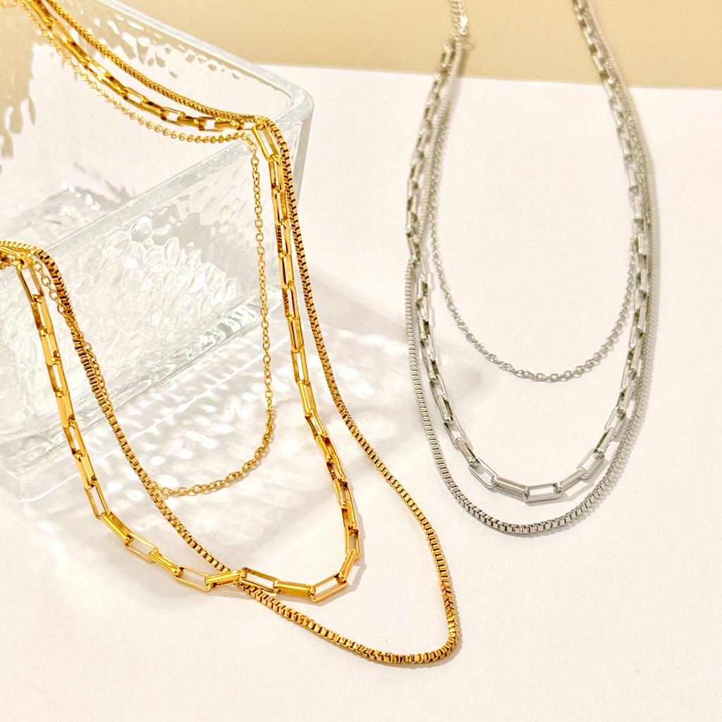 Geometric Modern Layering Necklaces with 18K Gold Plated Stainless Steel and Sweater Chain