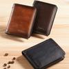 Genuine Leather Protection Wallets for Men Vintage Thin Short Multi Function ID Credit Card Holder Money Bag