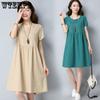 Cotton and Linen Dresses Women In The Long Paragraph Short-sleeved Korean Version of The Summer Loose Solid Color Thin Large Yards A-line Dress