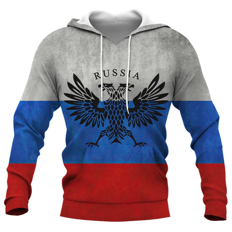 Толстовка с капюшоном с изображением российского флага для мужчин, верхняя часть, пуловер с капюшоном и эмблемой российского орла, 3D-принт CCCP RUS, новинка в категории толстовки и свитшоты с капюшоном