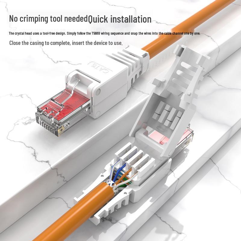 Category 6 Tool-Free Gigabit RJ45 Network Cable Connector - Cat5e/6, No Punching Required
