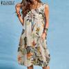 ZANZEA Women Casual Floral Print Summer O-neck Sleeveless Dress