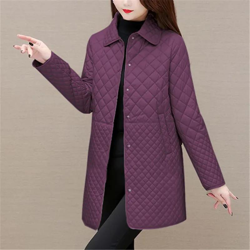 Women Winter Midi Plaid Quilted Coats Fashion Female Korean Clothing New Solid Casual Thicken Warm Long Sleeve Jackets