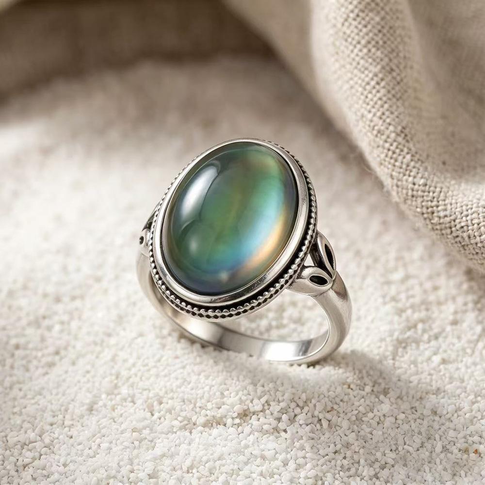 Real Gold Temperature-sensitive Color-changing Ring Cross-border European, American and Bohemian Live Adjustment Female Moonstone Ring