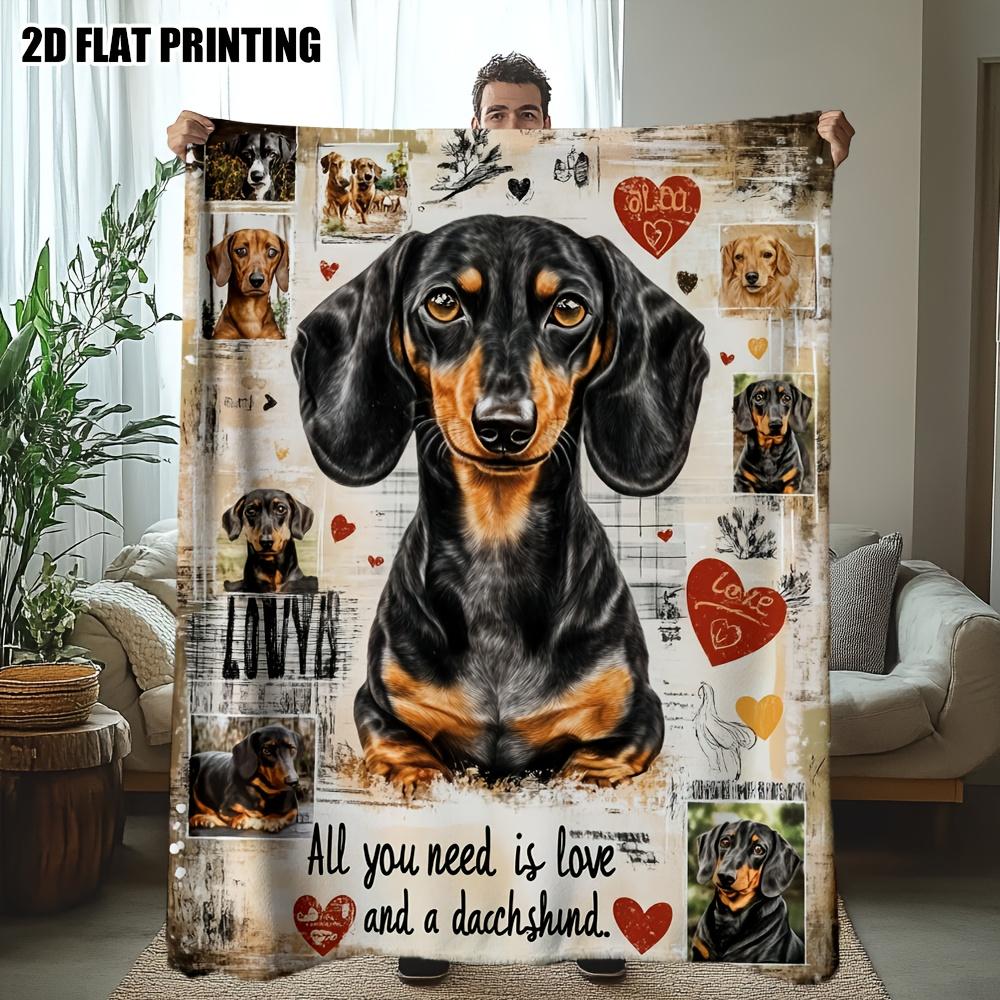 1pc Cozy Dachshund Throw Blanket Suitable for All-Season Soft Warm Bedspread with Dachshund Collage Design, Plush Flannel Bedspread Suitable for Couch