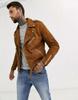AL KHALID Men's Brown Suede Leather Jacket Men Motorcycle Biker Slim Fit Jacket