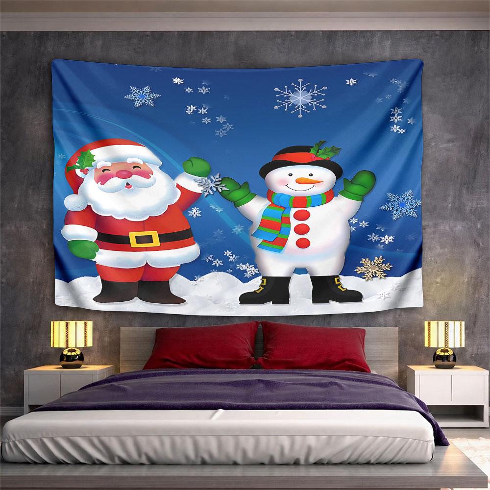 Santa and Snowman Christmas Tapestry Wall Hanging Holiday Home Decor for Living Room Bedroom Gift