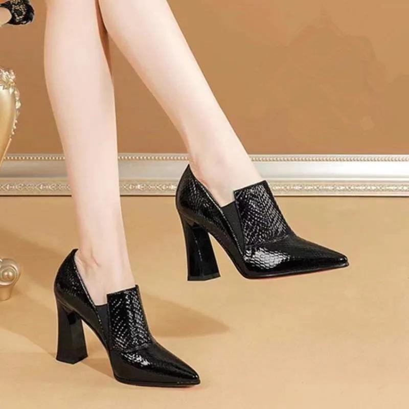 Fashion Autumn New Pionted Toe High Heel for Women Fashion Plus Size Chunky Heel Women's Slip On Heeled Shoes Dress Office Ladies Pumps