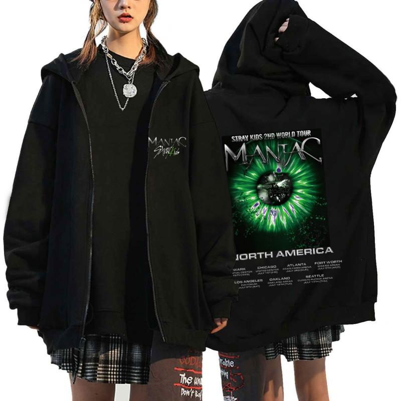 Stray Kids Inspired Harajuku Print Hooded Zip-Up Sweatshirt Loose Fit Cotton Pullover Teens Men