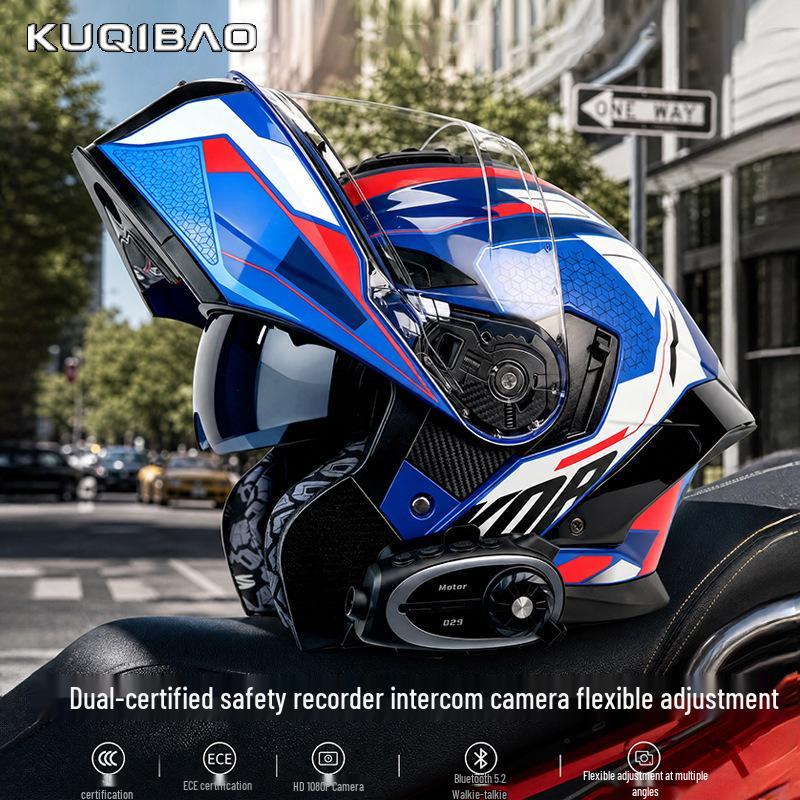 Крутой Шлем для Мотоцикла Bluetooth Камера с Откидной Передней Частью и Двойным Визором