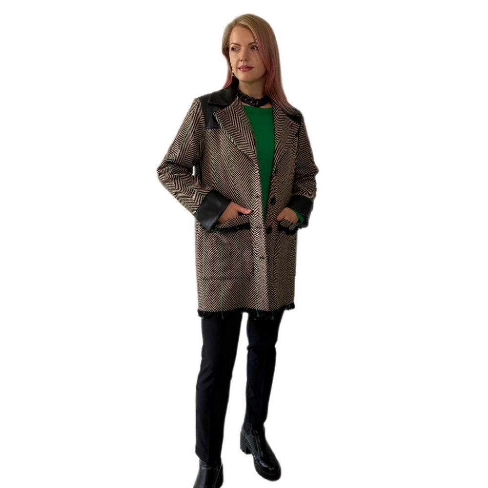 Fierte Women's Large Size Coat Lm96020 Button Closure Lining Leather Detail