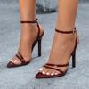 Мода 2025 Новые Сексуальные Сандалии Женские Остроносые Лакированная Кожа Перекрестные Ремешки на Щиколотке Тонкий Высокий Каблук Вечеринка Уличный Стиль Обувь На Каблуке Сандалии