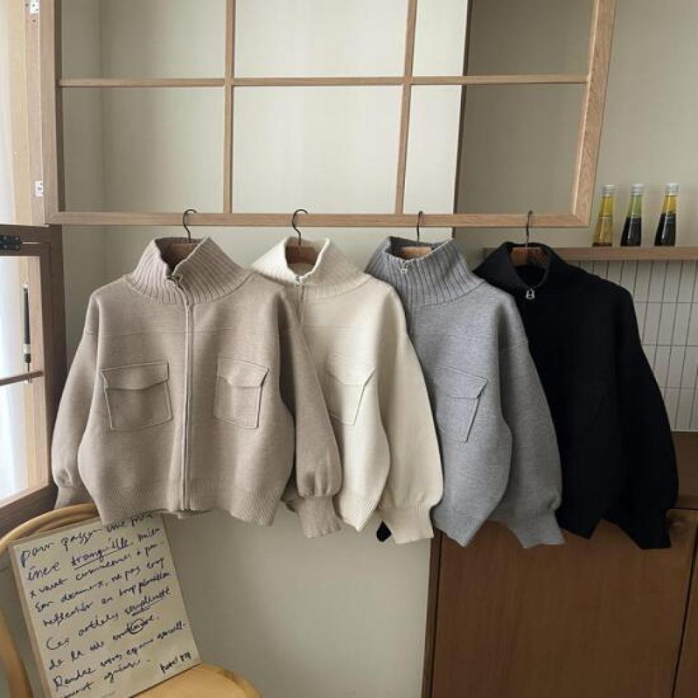 New Arrivals Open Run Women Ribbed Cardigan Turtleneck Sweater Autumn