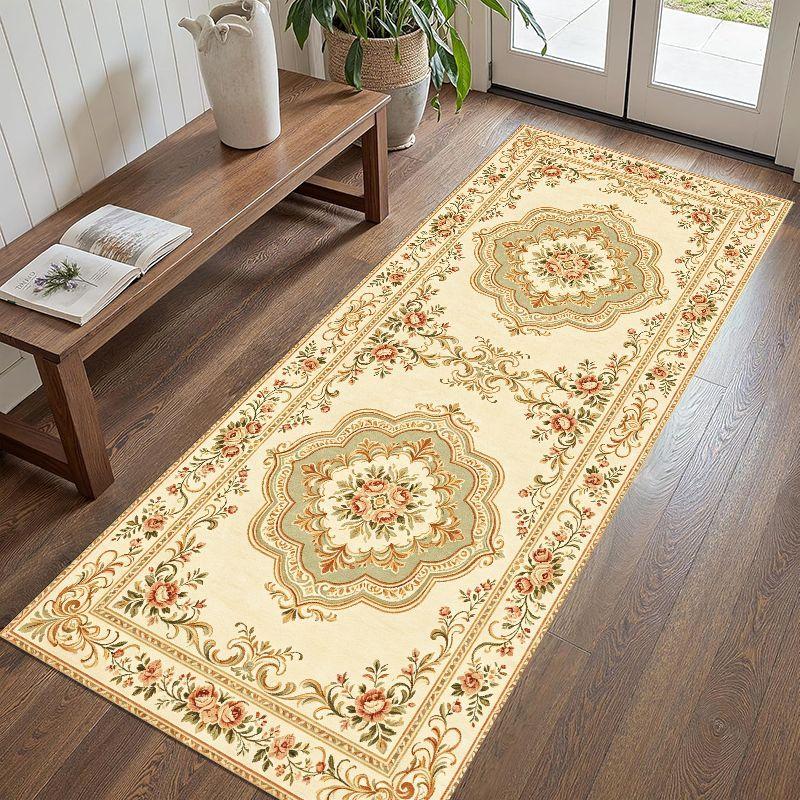 European-Style Vintage Floral Long Corridor Rug, Non-Slip Washable Hallway Mat, Entryway Mat for Home Decor