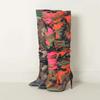 lenkisen Fabric Camouflage Pattern Autumn Winter Shoes Super Thin High Heels Pleated Boots European Keep Warm Over-the-knee Boots