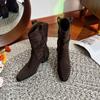 Большой размер -4 ковбойские сапоги женские осенние новые остроносые на толстом каблуке плиссированные на наборном каблуке короткие ботинки Мартина рыцарские сапоги