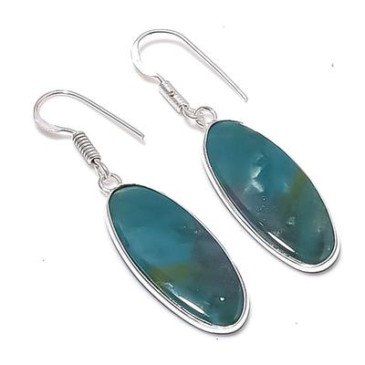 Натуральный индийский моховой агат 925 пробы Серебряные украшения Серьга 1,89" AEE-10906