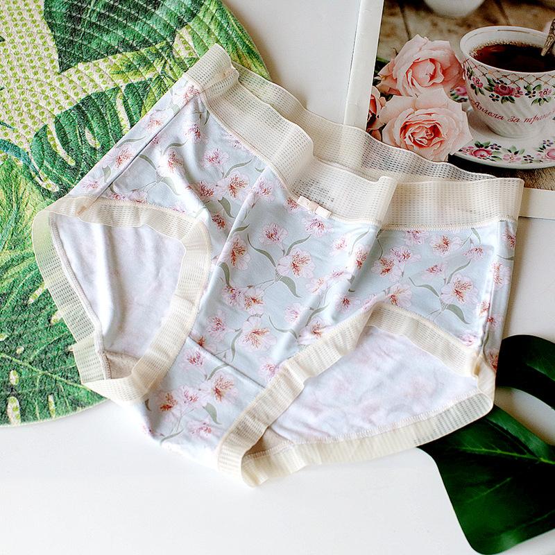 Floral Panties Breathable Underwear Mid Waist Women's Triangle Pants Comfortable Briefs Soft Lace Trim Bottoms
