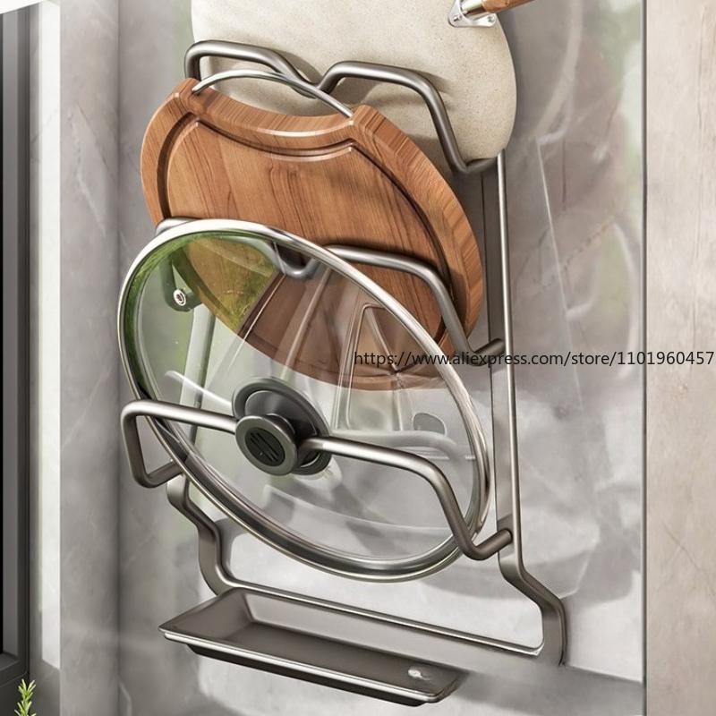 Подставка для крышек кастрюль без сверления, настенная кухонная полка, большая подставка для разделочных досок, бытовое хранение, многоярусная полка для разделочных досок