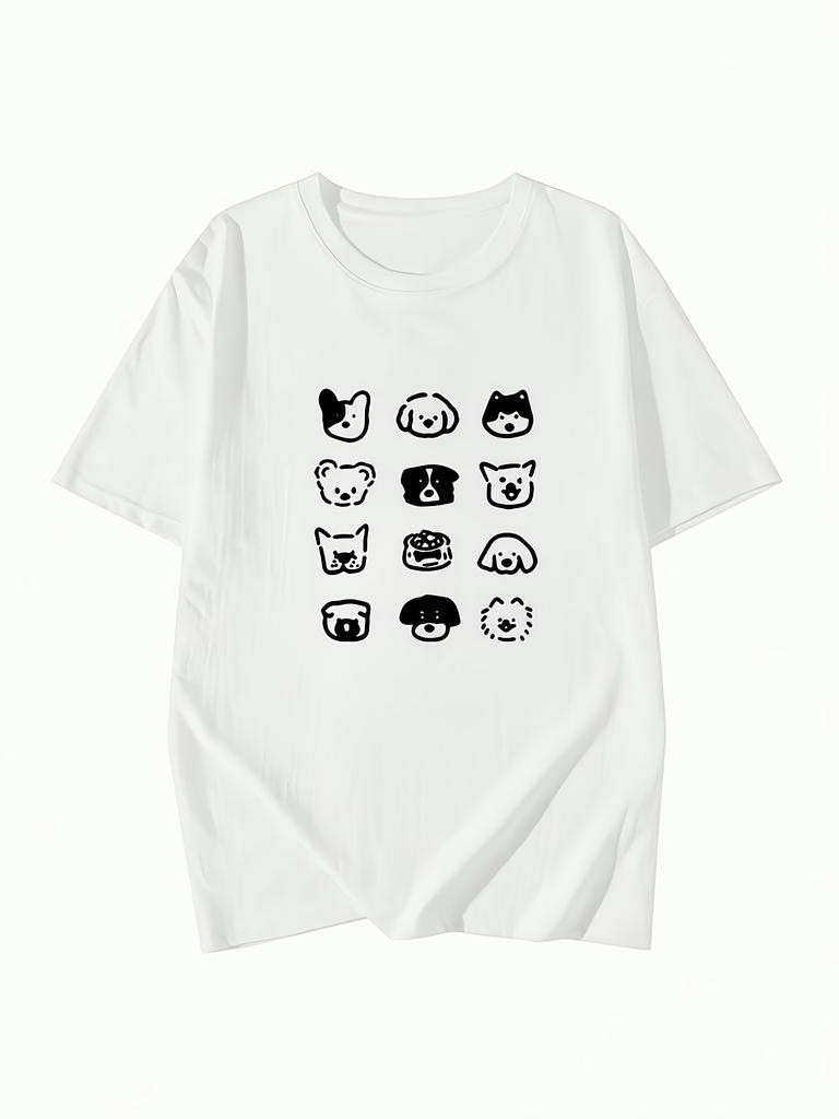 Camiseta suelta de Unisexga corta con dibujos animados feUnisexinos blusa informal transpirable de estilo coreano